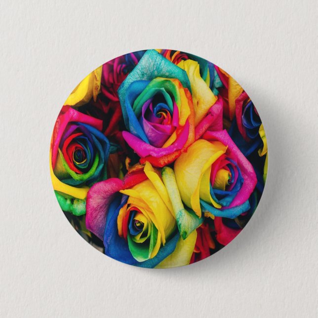 Rainbow Roses Bouquet 6 Cm Round Badge (Front)