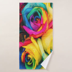 Rainbow Roses Bouquet Bath Towel