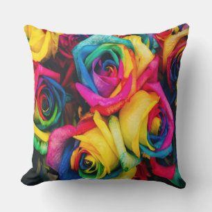 Rainbow Roses Bouquet Cushion
