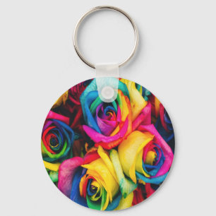 Rainbow Roses Bouquet Key Ring