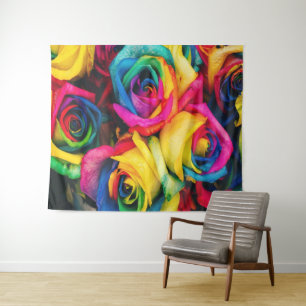 Rainbow Roses Bouquet Tapestry