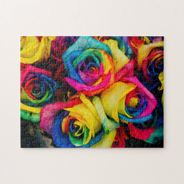 Rainbow Roses Colourful Floral Flower Bouquet Jigsaw Puzzle (Horizontal)