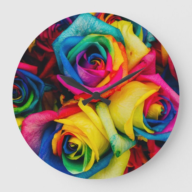 Rainbow Roses In Glorious Color Large Clock (Front)
