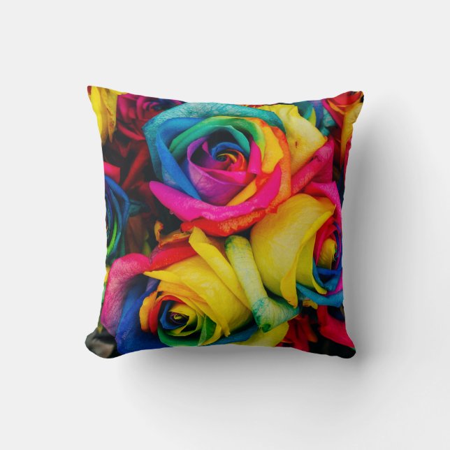 Rainbow Roses In Glorious Colour Cushion (Front)
