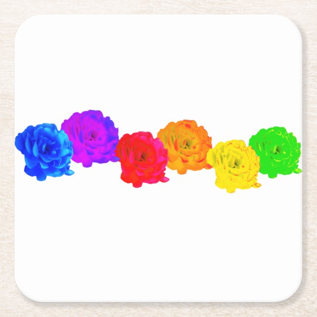 Rainbow Roses  Square Paper Coaster (Front)