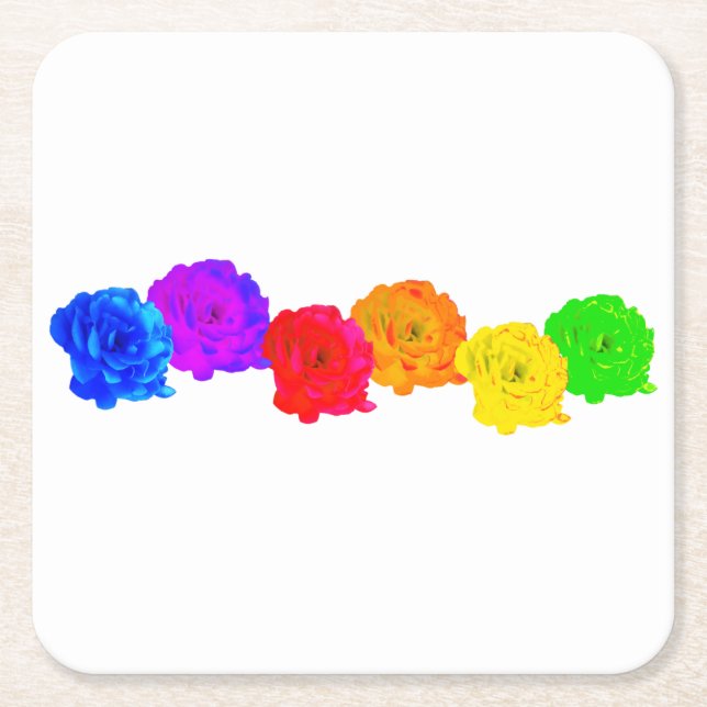 Rainbow Roses  Square Paper Coaster (Front)