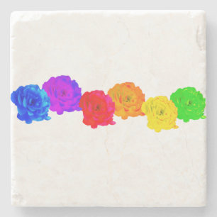 Rainbow Roses  Stone Coaster