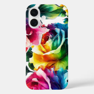 Rainbow Roses Vibrant Colourful Floral  iPhone 16 Case