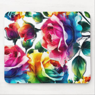 Rainbow Roses Vibrant Colourful Floral  Mouse Mat