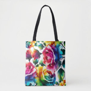 Rainbow Roses Vibrant Colourful Floral  Tote Bag