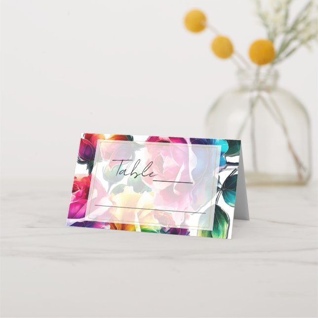Rainbow Roses Wedding Table Seating Placement Place Card (Front)