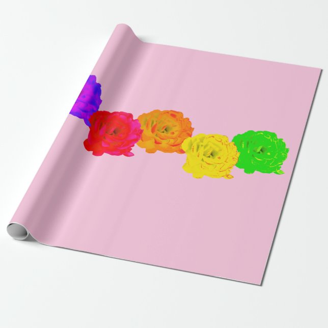 Rainbow Roses Wrapping Paper (Unrolled)
