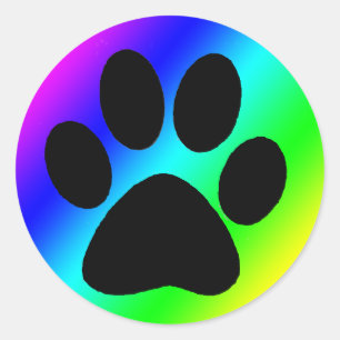 Rainbow Round Dog Paw.png Classic Round Sticker