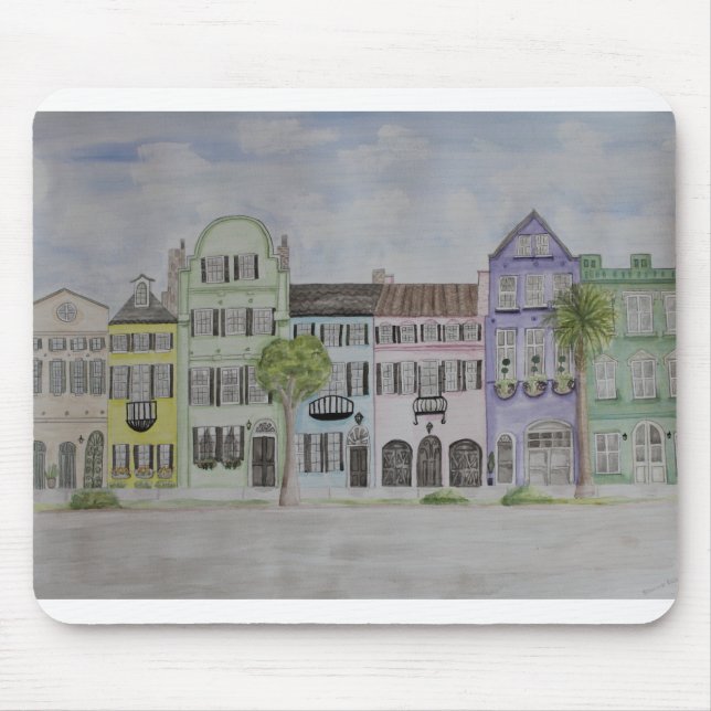 Rainbow Row Charleston SC Watercolor Mouse Mat (Front)