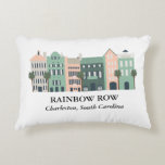 Rainbow Row Charleston South Carolina Pillow<br><div class="desc">Rainbow Row Charleston South Carolina Pillow features a modern illustration of the historic Rainbow Row houses in Charleston,  South Carolina. The colours used in the artwork are traditional old Charleston colours: peach,  pale pink,  tan,  khaki,  light grey,  green and dark green.</div>