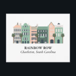 Rainbow Row Charleston South Carolina Postcard<br><div class="desc">Rainbow Row Charleston South Carolina Postcard features a modern illustration of the historic Rainbow Row in Charleston,  South Carolina. This illustration uses traditional old charleston colours such as pink,  pale grey,  dark green,  lighter green.</div>