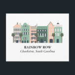 Rainbow Row Charleston South Carolina Postcard<br><div class="desc">Rainbow Row Charleston South Carolina Postcard features a modern illustration of the historic Rainbow Row in Charleston,  South Carolina. This illustration uses traditional old charleston colours such as pink,  pale grey,  dark green,  lighter green.</div>