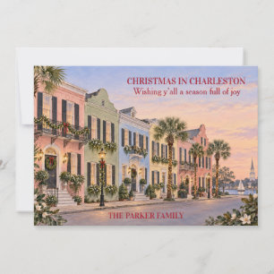 Rainbow Row Charleston Watercolor Christmas Card