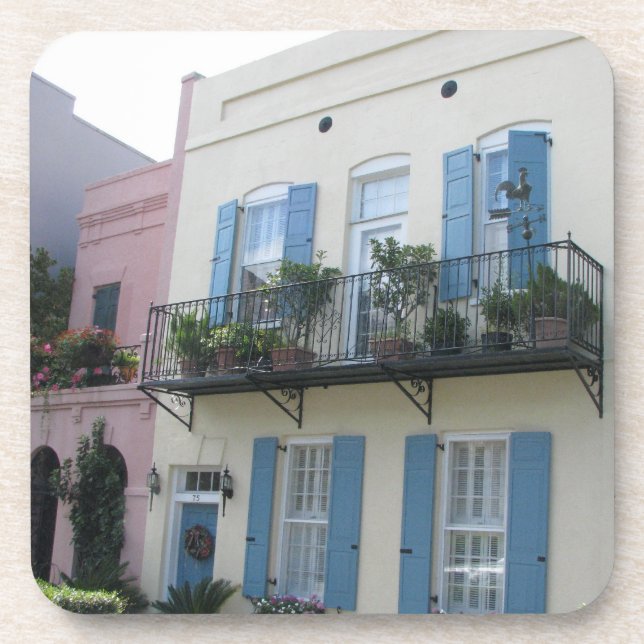 Rainbow Row Houses, Charleston SC Cork Coasters (Front)