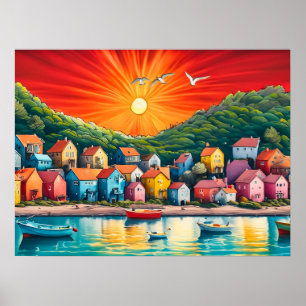 Rainbow Row of Beach Houses Poster