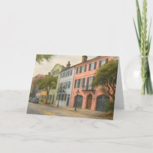 Rainbow Row of Charleston Watercolor Card
