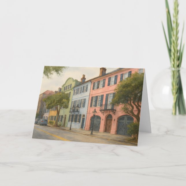 Rainbow Row of Charleston Watercolor Card (Front)
