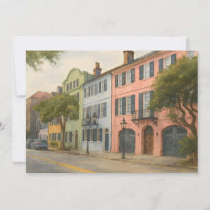 Rainbow Row of Charleston Watercolor Card
