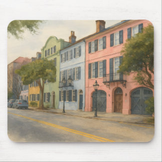 Rainbow Row of Charleston Watercolor Mouse Mat