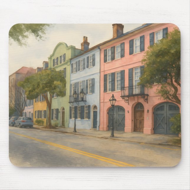 Rainbow Row of Charleston Watercolor Mouse Mat (Front)