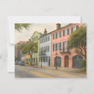 Rainbow Row of Charleston Watercolor Postcard