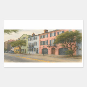 Rainbow Row of Charleston Watercolor Rectangular Sticker