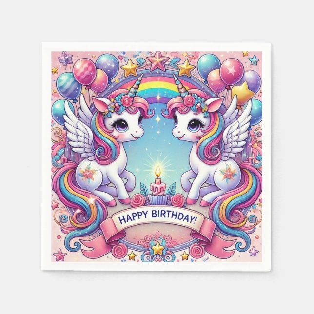Rainbow Royalty Unicorns Napkin (Front)