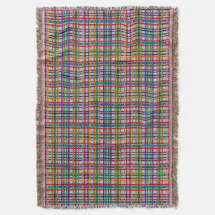 Rainbow Rustic Plaid Stripe Tile Light Grey Blue Throw Blanket