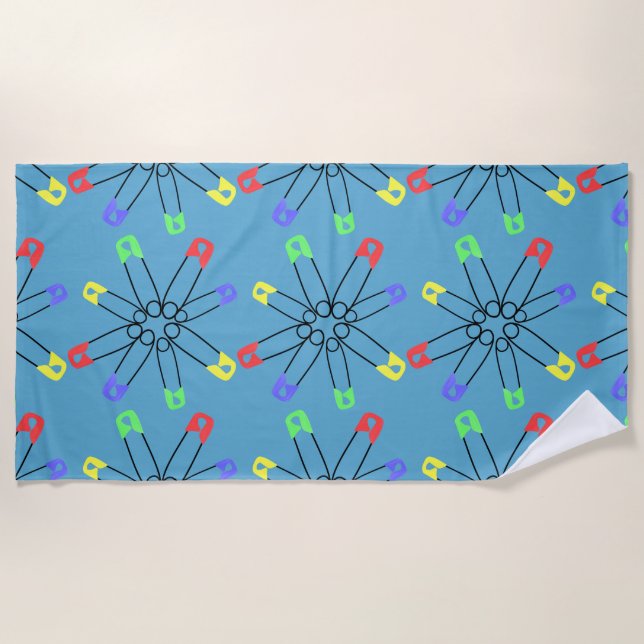 Rainbow Safety Pin  Beach Towel (Front)
