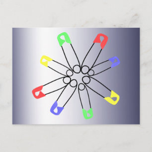 Rainbow Safety Pin Solidarity Blue Yellow Green Postcard