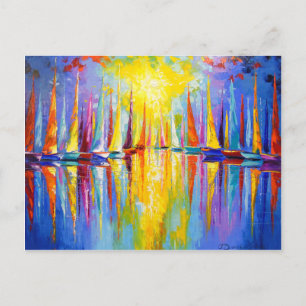 Rainbow sailboats postcard