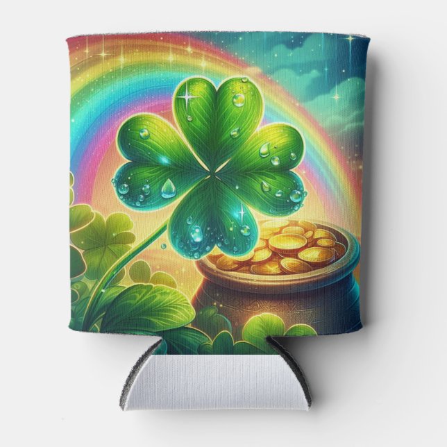 Rainbow Saint Patrick's Day clover Can Cooler (Front)