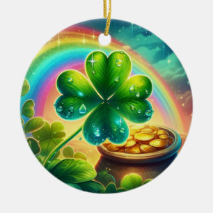 Rainbow Saint Patrick's Day clover Ceramic Tree Decoration