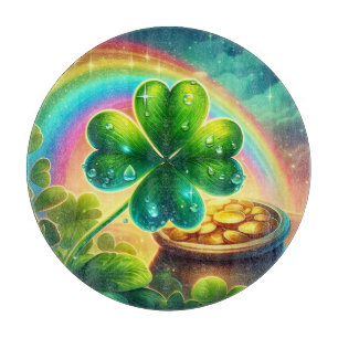 Rainbow Saint Patrick's Day clover Cutting Board