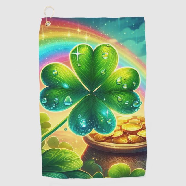 Rainbow Saint Patrick's Day clover Golf Towel (Front)