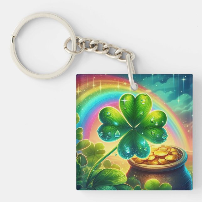 Rainbow Saint Patrick's Day clover Key Ring (Front)