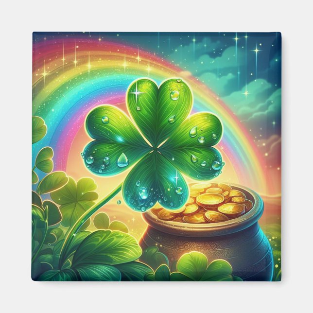 Rainbow Saint Patrick's Day clover Magnet (Front)