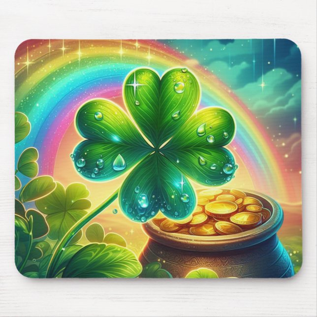 Rainbow Saint Patrick's Day clover Mouse Mat (Front)