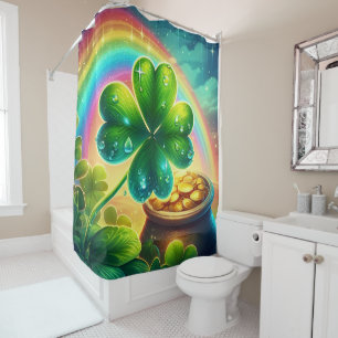 Rainbow Saint Patrick's Day clover Shower Curtain