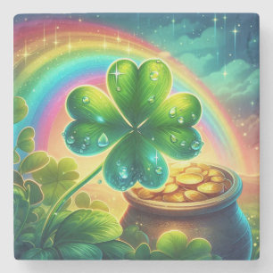 Rainbow Saint Patrick's Day clover Stone Coaster