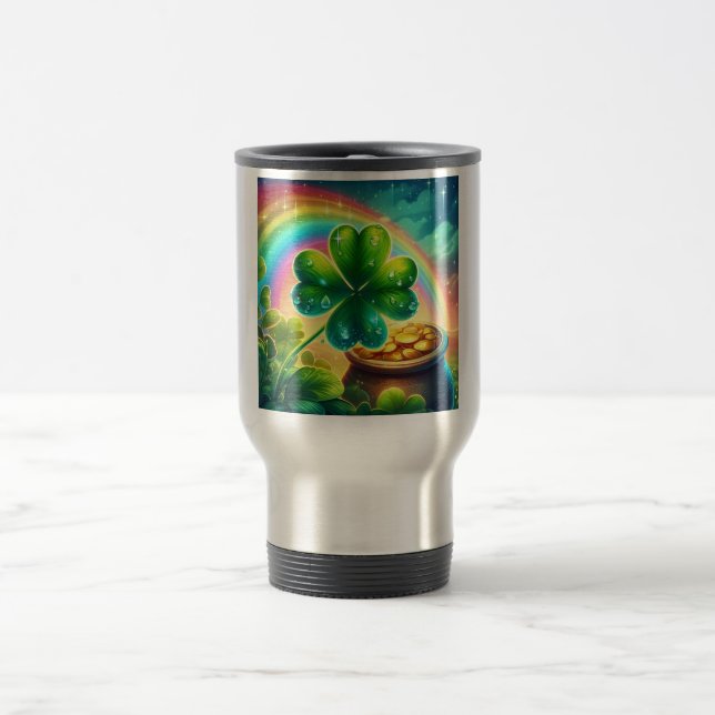 Rainbow Saint Patrick's Day clover Travel Mug (Center)
