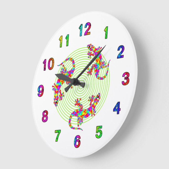 Rainbow Salamander World Large Clock (Angle)