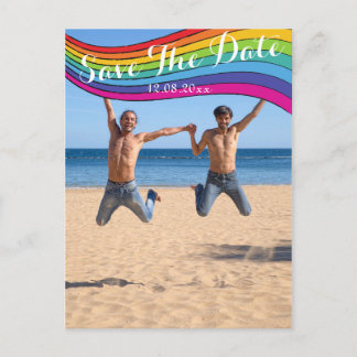 Rainbow Same Gender Photo Wedding Save the Date Postcard