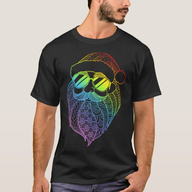 Rainbow Santa Claus Christmas In July T-Shirt (Front)