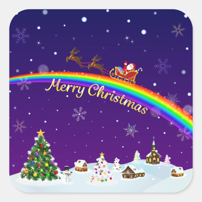 Rainbow Santa Claus Square Sticker (Front)